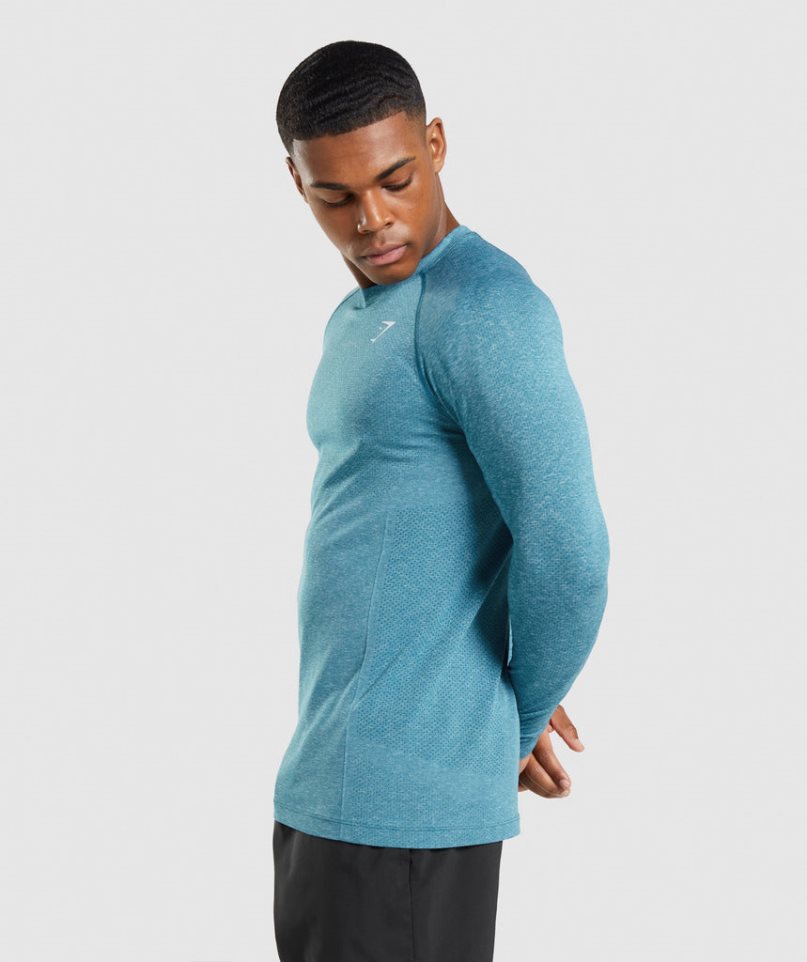 Men's Gymshark Vital Seamless Light Long Sleeve T-Shirts Turquoise | NZ 9XTFIU